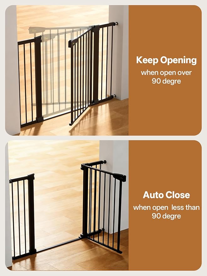 Baby Gate for Indoor Stairs & Doorways: Wide Expandable 27.9-42.1" Metal Safety Gate - Toddler Pets 30" Tall Dog Gate with Easy Install Pressure Mount Dual Lock & 2-Way Swing, Black.