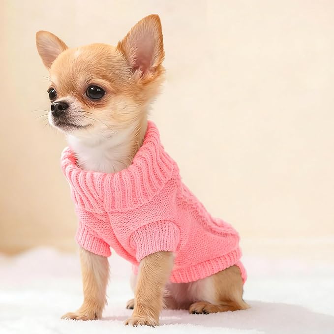 2 Pack Turtleneck Puppy Sweaters Warm Knitted Dog Sweaters for Small Dogs Girl Boy Teacup and Cats Pet Clothes Doggie Apparel Outfits, Pink Purple, XS(2.4~3.8lbs)