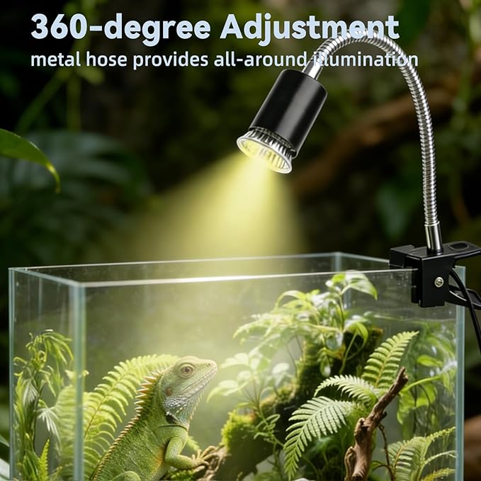 BNOSDM Reptile Heat Lamp, UVA UVB Light for Aquarium Turtle Tank, Reptile Lamp Fixture with 2 * 50W Basking Light and 360° Rotatable Timing & Dimming, Tortoise Heat Lamp for Turtle Lizard Snake Chick