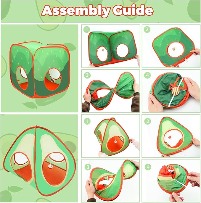 YUEPET Rabbit Tunnel and Cube Collapsible Tent Bunny Interactive Crinkle Tunnel Toys Small Animal Hideout with Play Ball for Dwarf Rabbit Bunny Guinea Pig (Avocado)