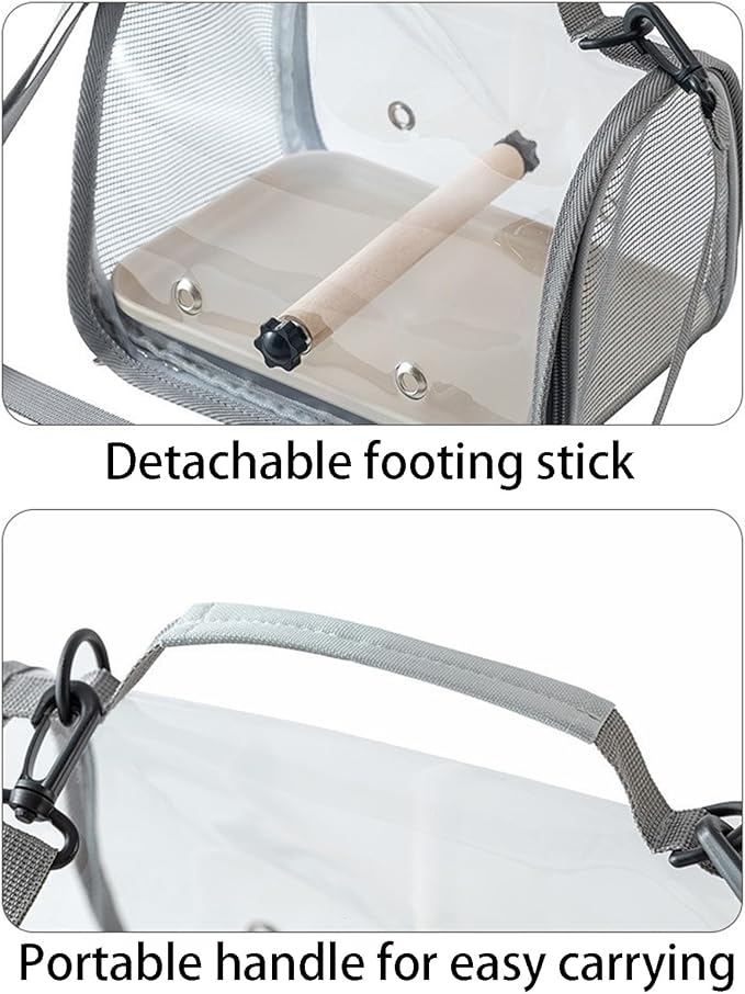Bird Carrier Backpack Bird Bag Panoramic View Breathable Foldable with Perch Removable Tray for Peony Little Sun Tiger Skin Monk (Grey)