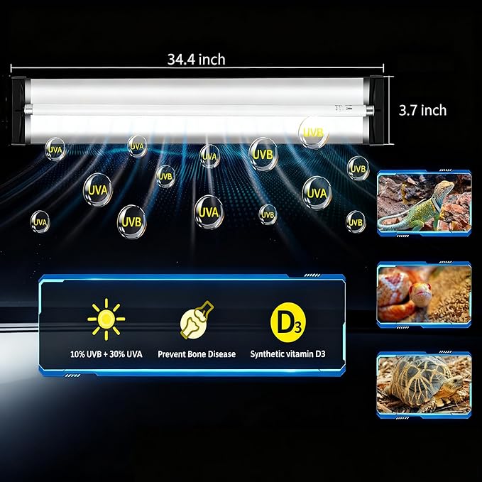 LUCKY HERP T5 Reptile Light Fixture Combo Kit 24W (New Upgrade), UVB Reptile Light Fixture with Desert UVB 10.0 22" Fluorescent Tube, UVA UVB Reptile Light for Lizard, Bearded Dragon, Tortoise