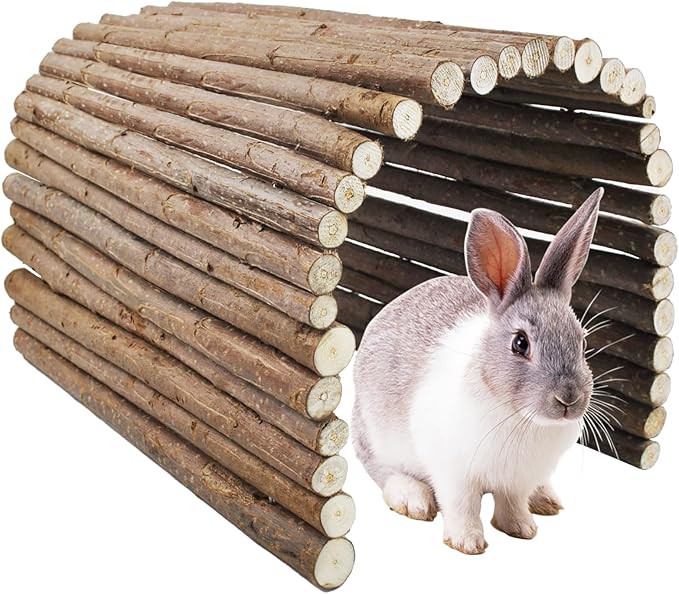 Wooden Bridge for Rabbits, Extra Large Wooden Hamster Bridge Ladder Bunny Climbing Chew Toy Small Animal Flexible Hideout Ramp Divider Tunnel for Guinea Pig Chinchilla Rabbit Ferret Hedgehog