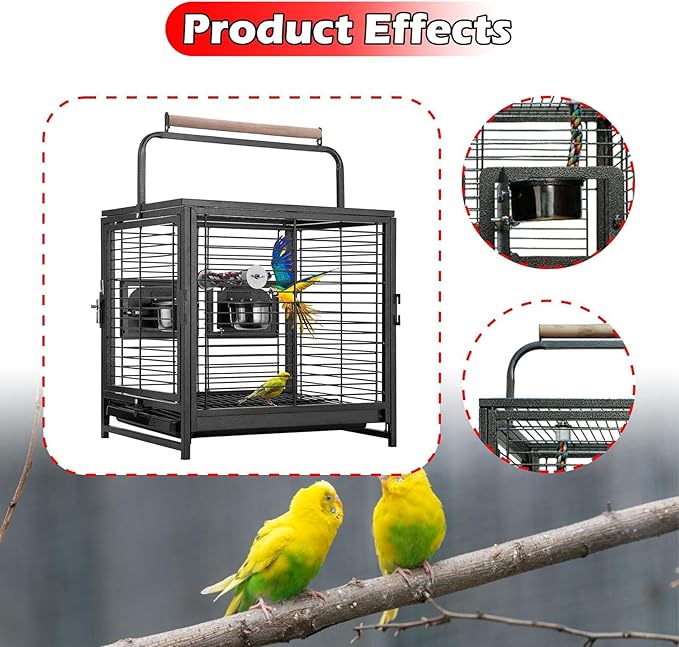 Pet Travel Cage Bird Carrier Sturdy Portable Birdcage with Handle for Sugar Gliders Hamsters Parakeets Canaries Small Parrots