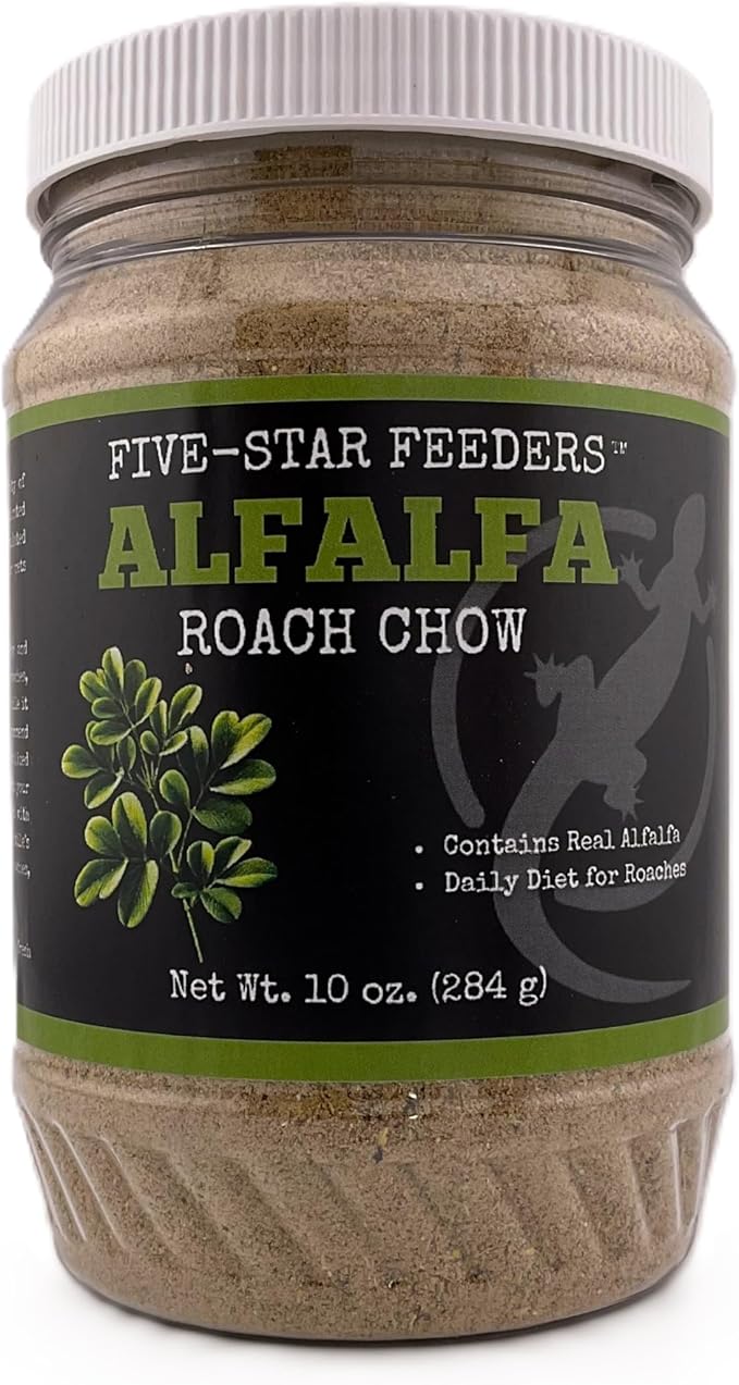 Roach Chow – Alfalfa Flavored Daily Balanced Diet for Dubia Roaches and Feeder Insects – 10 oz Plastic Jar