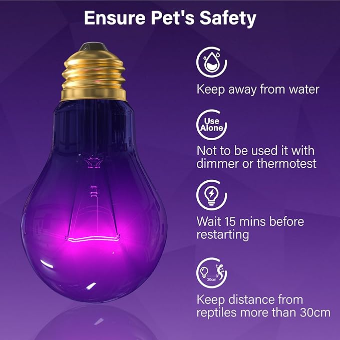 Lustaled Reptile Heat Lamp Bulbs-100W Reptile Night Heat Bulb E26 Terrarium Heat Lamp Simulate Natural Moon Purple Light for Snake Bearded Dragon Leopard Gecko Lizard Chameleon Tortoise -2Pack