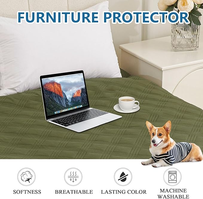 hyha Waterproof Dog Blanket, Reversible Pet Bed Blanket, Soft Sofa Couch Cover for Dogs Washable, Waterproof Pet Couch Covers for Sofa Puppy Cats Furniture Protector(40"x80", Green/Navy Blue)