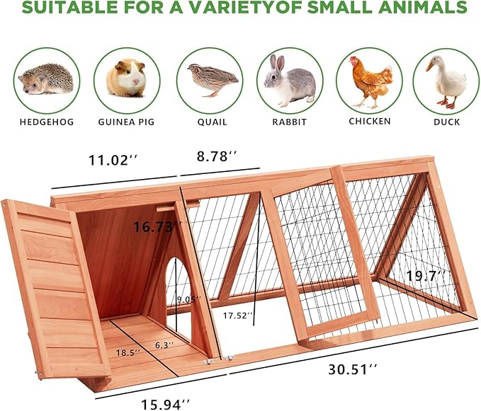 Rabbit Hutch & Chicken Coop Outdoor Small Animal Cage (Brown)