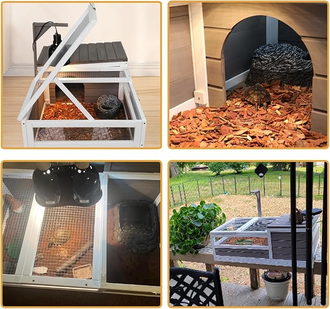 Ketive Tortoise Habitat Large Wooden Tortoise House Indoor & Outdoor, Reptile Cage for Small Animals-Leakproof Tray (Grey, 77" L x 23" W x 14.5" H)