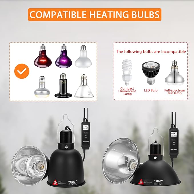 5.5" Reptile Heat Lamp Fixture with PID Dimming Thermostat, Independent Day Night Temperature Control, MAX 100W (Bulb Not Included)