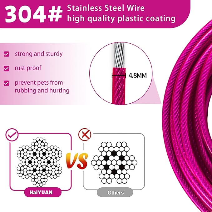 Dog Tie Out Cable 10/15/20/25/30/50 FT Runner for Yard Steel Wire Cable Pink Dog Chains for Outside Dogs Lead for Large Dogs Up to 165 lbs
