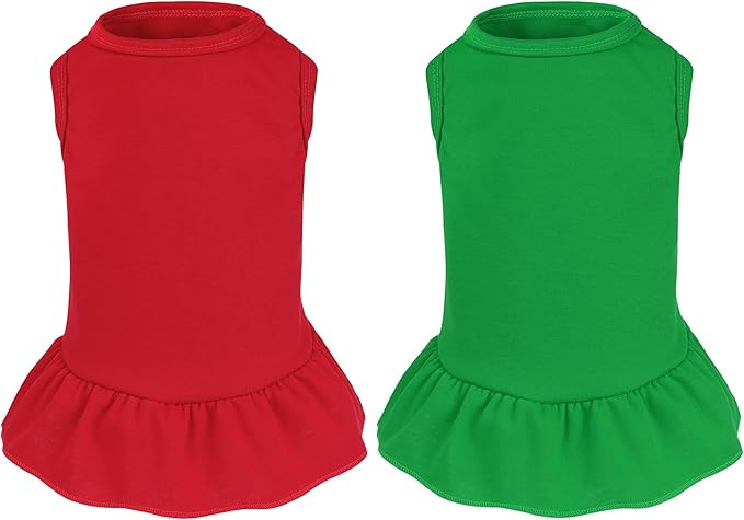 2 Pcs Dog Dresses Cat Skirt Solid Color Dog Clothes Summer Sleeveless Puppy Girl Clothes for Small Pet Dogs Cats (Red,Dark Green, Small)