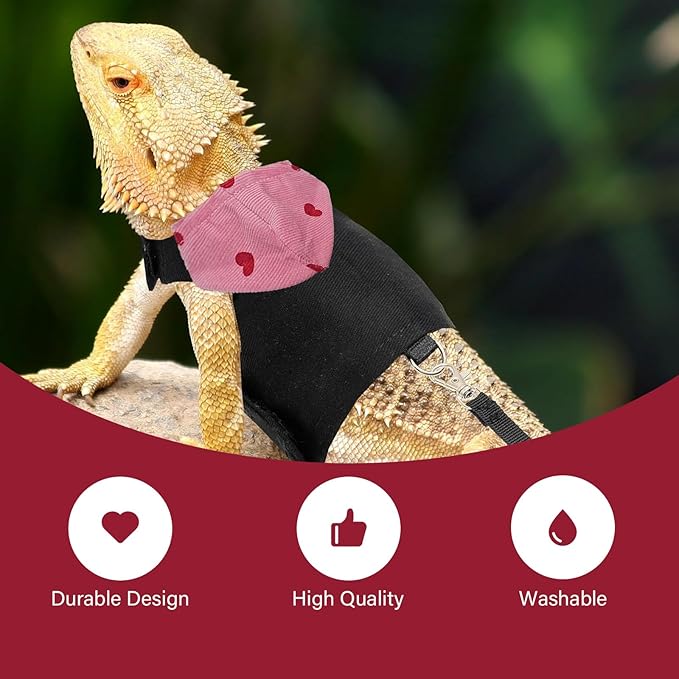 Bearded Dragon Lizard Hoodie Leash Suit Reptile pet Outdoor Chest Harness Chameleon Squirrel Leash Hooded Clothes Suitable for Bearded Dragon Lizard Reptiles（Red hat）