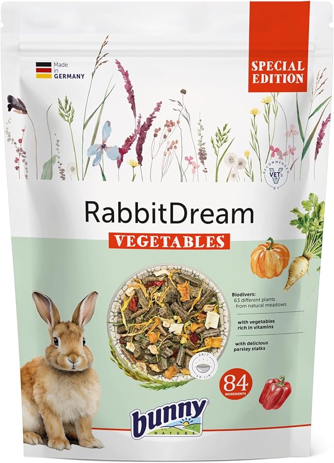 Bunny Nature RabbitDream Vegetables - Rabbit Food 63 Herbs & Veggies, Trimello Cold-Pressed, Supports Teeth & Digestion, No Additives - 3.3 lbs