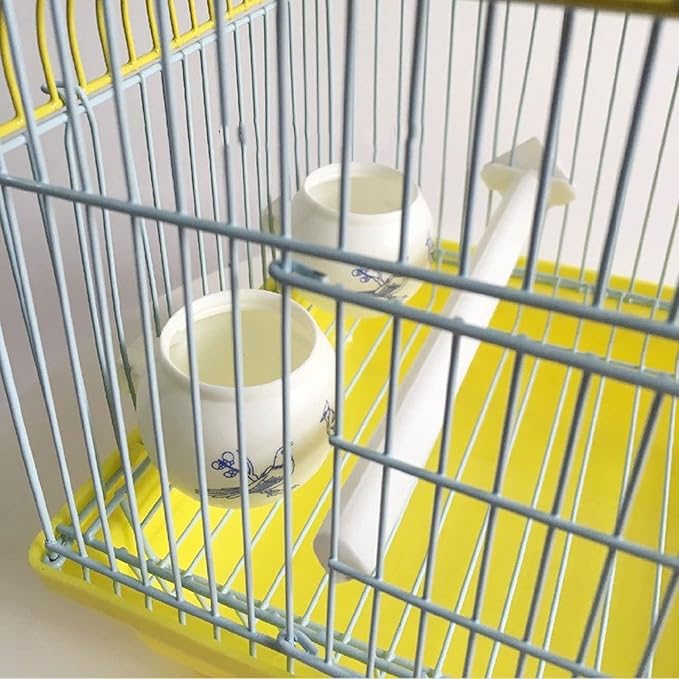 ENGENDER Bird Cage Pet Travel Cage for Birds and Small Animal Bird Carrier Wood Bird Perch with and Feeding Cup Light Breathable Cage Parakeet Cage(A)