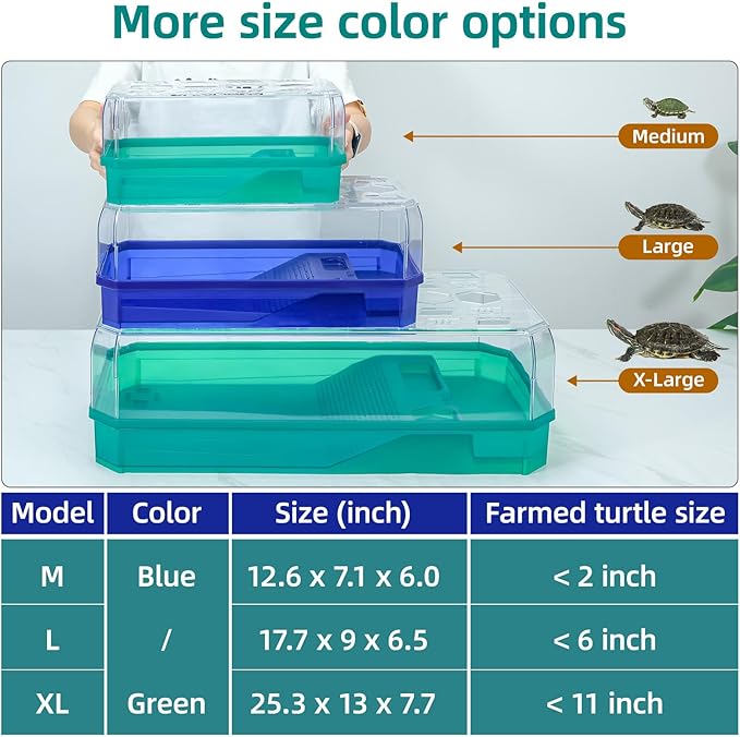 Turtle Tank Tortoise Terrarium with Pump＆Filter with Shower Function Easy to Change Water and Clean Water for Turtle Horned Frog Hermit Crab Blue, XL