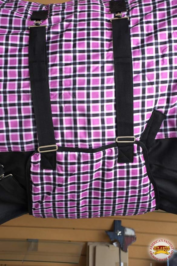 Pink Black Plaid 66 in HILASON 1200D Winter Waterproof Poly Horse Turnout Blanket Belly Wrap