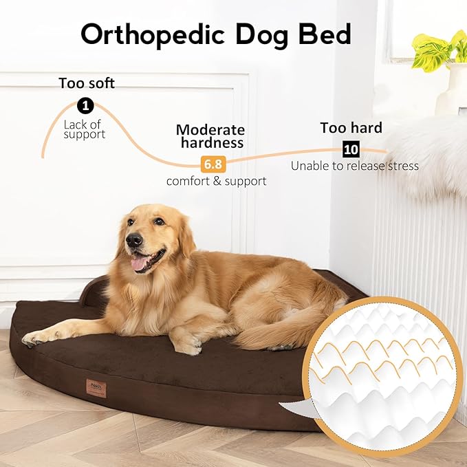 MEKIY Large Orthopedic Dog Bed with Sides XXL Dog Beds with Removable Washable Cover Non-Slip Waterproof Pet Bed for Extra Large Dogs - Brown XXL