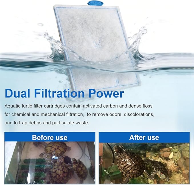 Large Reptile Pet Terrarium Water Filter Replacement Cartridge for Zilla Internal Filter 40G and Large Basking Platform Filter 40G, Turtle Tank Filter Cartridges for Zilla Turtle Filters -6Pack