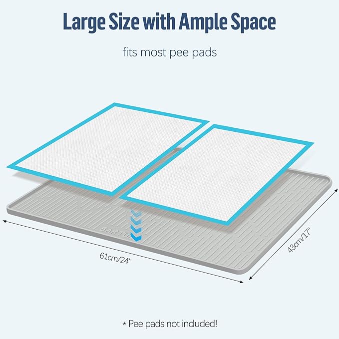 Pee Pad Holder for Dogs, 24" x 17" Silicone Pee Tray Mat High Edge, Leak-Proof, No Spill Pet Pad Holder for Puppy, Cat, Rabbit, Training Pads for Floor Protection, No Pee Pads