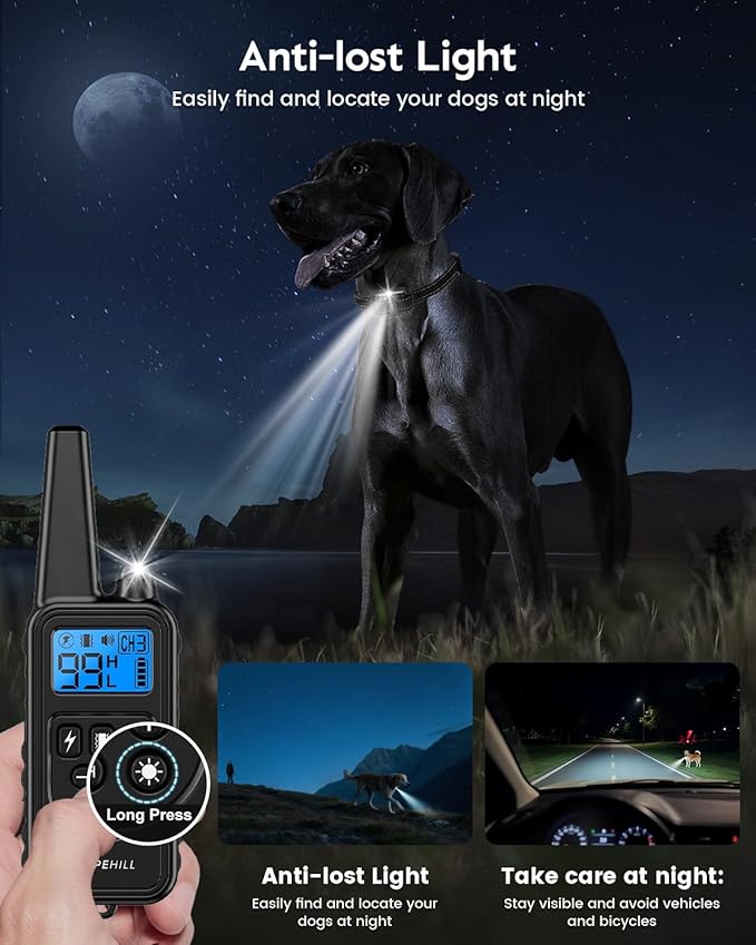 SLOPEHILL Dog Training Collar with Remote, 4200FT Electronic Dog Shock Collar with Beep, Vibration, Shock, Light and No Shock Mode, Electric Training Collar for Small Medium Large Dogs (Black Green)