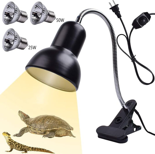 Reptile Heat Lamp UVA UVB Reptile Heating Light Adjustable 50W Turtle Basking Spot Aquatic Lamps for Aquatic Lizard Snake Chameleons Amphibians with 3 Bulbs