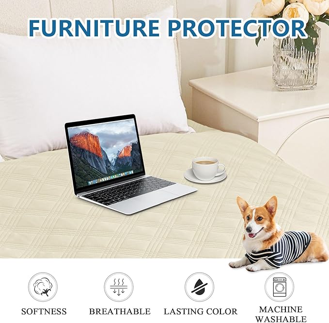 hyha Waterproof Dog Blanket, Reversible Pet Bed Blanket, Soft Sofa Couch Cover for Dogs Washable, Waterproof Pet Couch Covers for Sofa Puppy Cats Furniture Protector(68"x82", Beige/Beige)
