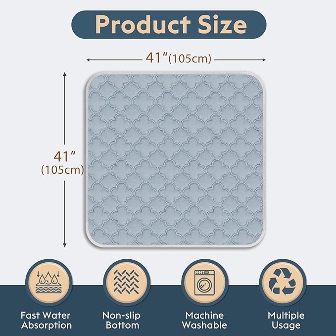 FunFurry Washable Pee Pads - 2 Pack Reusable Pee Pads with Paw Shape Non-Slip Backing - Waterproof, Super Absorbent (Light Grey, 41" X 41")