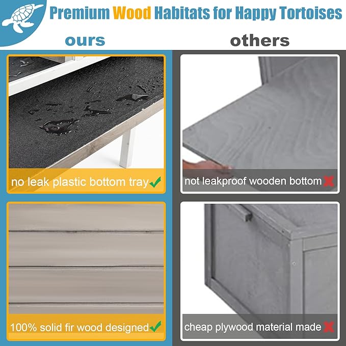 Ketive Tortoise Habitat Large Tortoise Enclosure House with Detachable Legs Indoor & Outdoor, Reptile Cage for Small Animals-Leakproof Tray
