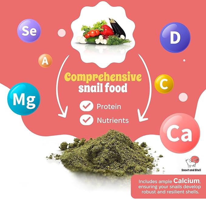 Snout and Shell & Shell Vegetable Flavored Pet Land Snail Food - Tasty High-Protein, Calcium Blend for Snails, Easy Addition to Your Garden Snails Terrarium or Snail Habitat