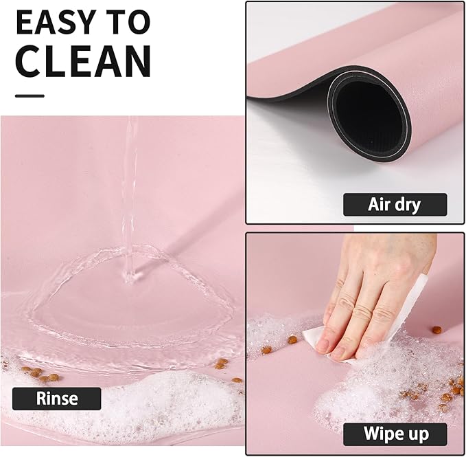 HotLive Dog Food Mat - Absorbent Cat Mat for Food and Water, No Stains Pet Feeding Bowl Mat, Easy to Clean Pet Placemats, Quick Dry Dog Water Dispenser Mat for Messy Drinkers | Paw Pink 18"x34"