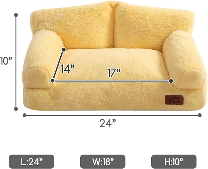 Hollypet Fluffy Dog Cat Bed Pet Couch Beds Plush Soft Warming Washable Puppy Bed for Small Medium Dogs and Large Cats, Yellow, 24" L x 18" W x 10" Th