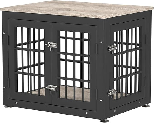 rehomerance 26 Inch Heavy Duty Dog Crate Furniture for Small Dogs, Decorative Pet House End Table, Wooden Cage Kennel Furniture Indoor with Double Doors, Grey