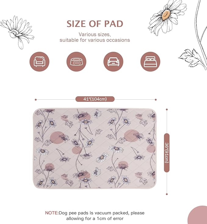 IEUUMLER Washable Pee Pads for Dogs, 2 Pack Non-Slip & Waterproof Pack Whelping Pad, Reusable Washable Puppy Potty Training Pad with Fast Absorbent for Playpen EU007 (Pink Daisy, 36"X41"-2pcs)
