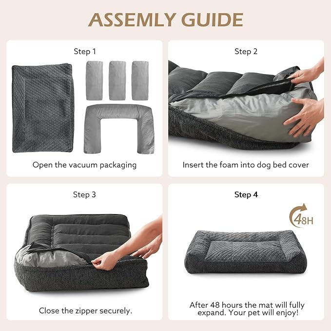 JOEJOY Extra Large Orthopedic Dog Beds Large Sized Dog, Extra Thick Supportive Big Dogs Bed with Sides, Ultra Soft Pet Bed Sofa, Grey, 48''x35''