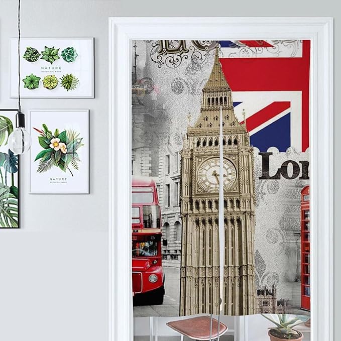London Big Ben UK British Flag Light Blocking Door Curtain, Suitable for Bedroom Entrance