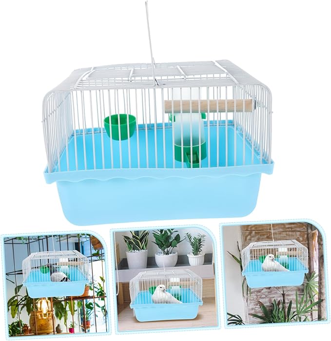 DECHOUS Bird Travel Cage: Portable Parrot Carrier with Water Feeder Small Birdcage with Wood Perch Stand and Food Tray for Parakeets and Lovebirds