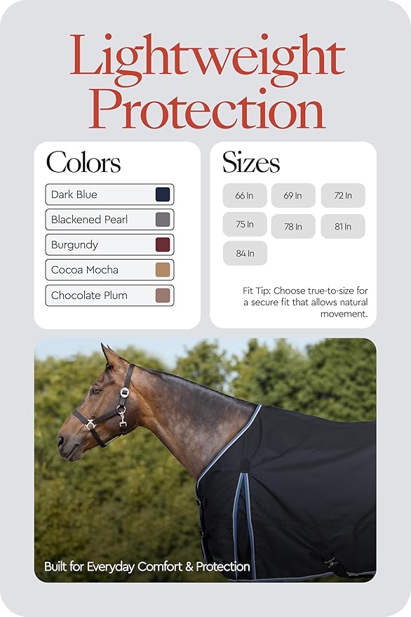 HORZE Glasgow Lightweight Waterproof Horse Turnout Blanket (100g Fill) - Dark Blue - 69 in
