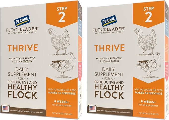 FlockLeader Thrive, Daily Probiotic & Prebiotic Water Supplement for Chickens 8+ Weeks Old, 8 oz (Pack of 2)