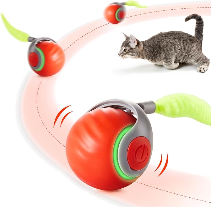 Potaroma Moving Ball Cat Toys with Feather Tail, Rechargeable by Potaroma