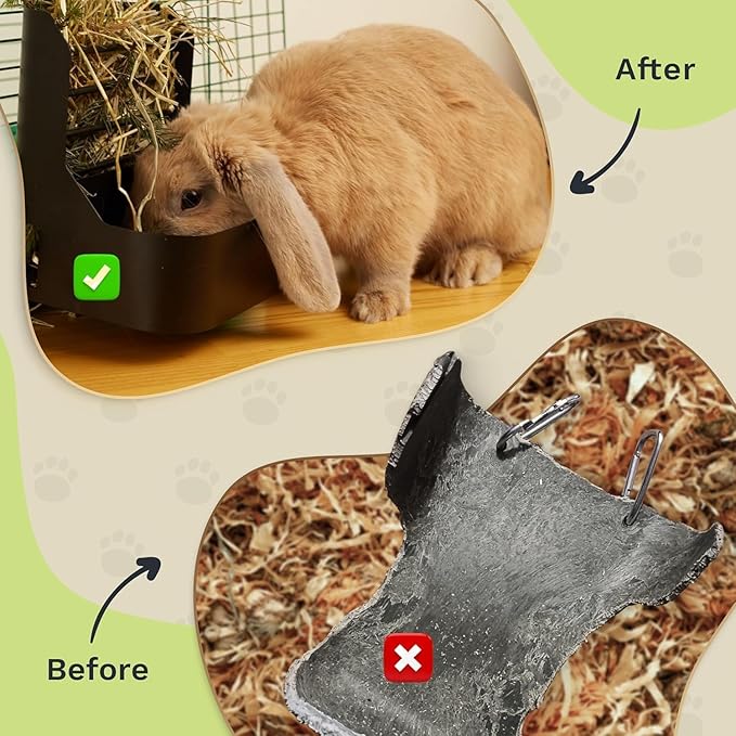 Hay and Food Feeder for Rabbit, Guinea Pig, Bunny, Chinchilla, Heavy Duty Metal Bin 5.5 x 5.5 x 7 inch (Pack of 2)