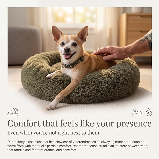 Calming Donut Dogs Beds for Small Dogs Washable,19inch Fluffy Round Puppy Bed for Puppies,Cats & Toy Breeds with Raised Rim,Fits up to 15 lbs Pets,Army Green