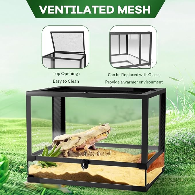 34 Gallon Reptile Tall Glass Terrarium 24" X 18" X 18" - Anti-Escape Design, Dual-Climate Water-Tight Base for Easy Maintenance,Reptile Enclosure with Top Screen Ventilation