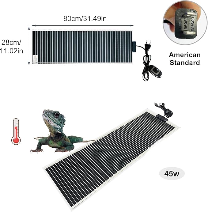 Crystalberry 31" x 11" Reptile Heat Pad 45W, Adjustable Temperature Heating Mat Multi-Temperature Control Pet Heating Pad, Under Tank Heater Mat for Turtle Snake Lizard Terrarium Tank