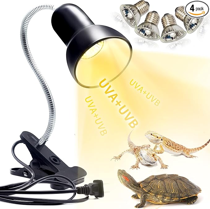 Reptile Heat Lamp, UVA UVB Reptile Light Basking Spot Lamp, Turtle Aquarium Tank Heating Lamps Holder & Switch Fixture for Aquatic Turtles Tortoise Snake Lizards Terrarium Amphibian with 3 Heat Bulbs