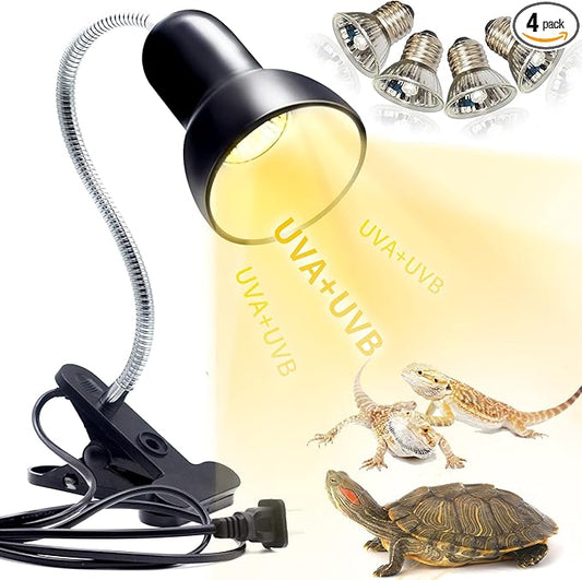 Reptile Heat Lamp, UVA UVB Reptile Light Basking Spot Lamp, Turtle Aquarium Tank Heating Lamps Holder & Switch Fixture for Aquatic Turtles Tortoise Snake Lizards Terrarium Amphibian with 3 Heat Bulbs