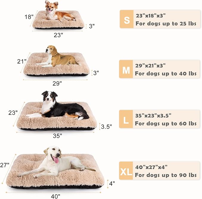 JOEJOY Large Dog Bed Crate Pad, Deluxe Plush Washable Dog Beds Fulffy Soft Kennel Pad Anti-Slip Pet Sleeping Mat for Extra Large Medium Small Dogs, 47" x 29", Beige