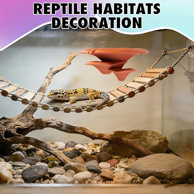 Mushroom Reptile Tank Decor, Mushroom Climbing and Resting Platform Habitat for Tree Frog Terrarium, Reptile Ledge for Leopard Gecko, Lizards, Fish, Turtle, Hermit Crab (Brown)
