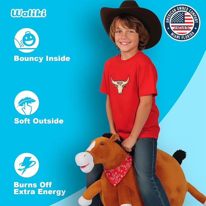 WALIKI Horse Hopper Ball | 20-Inch Deluxe Inflatable Cowboy Rodeo Jumping Ball with Handles | Sit & Bounce Ride-On Toy for Kids Ages 6, 7, 8, and 9 | Fun Indoor/Outdoor Play