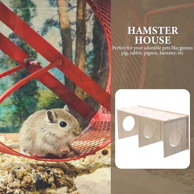 INOOMP Wooden Hamster Hideout Spacious Chewable Cabin for Hamsters and Guinea Pigs Design Comfortable Secluded Home for Pets and Cage Decor
